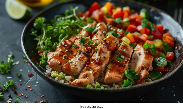 Grilled Chicken Breast with Roasted Vegetables and Brown Rice