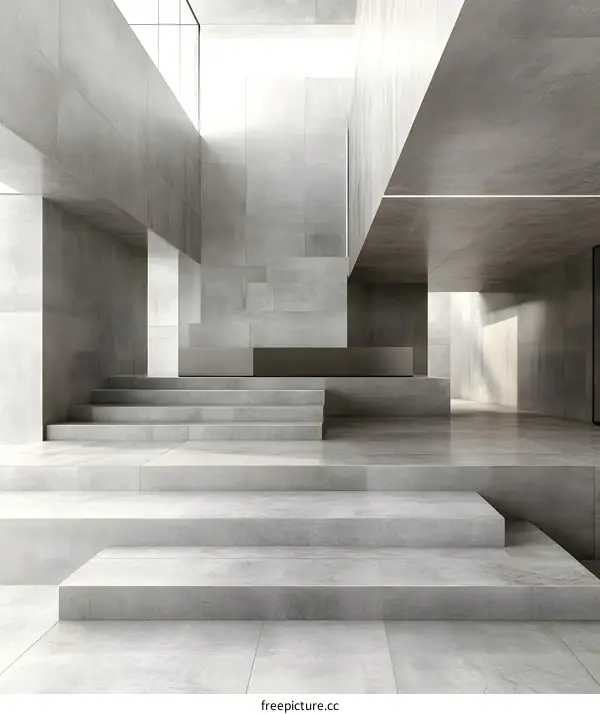 Minimalist Modern Concrete Architecture With Staircase And Sunbeams