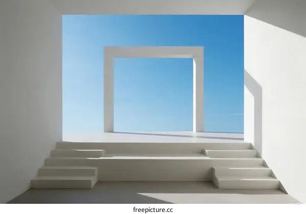 Minimalist White Architecture with Open Sky View and Steps