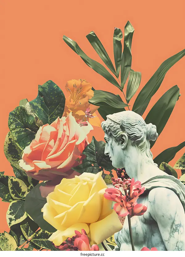 Floral Arrangement with a Statue of a Woman