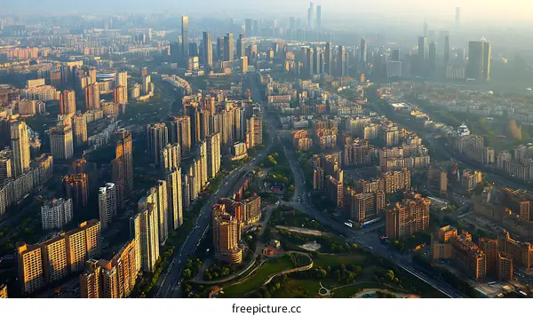 Aerial View of a Chinese Cityscape