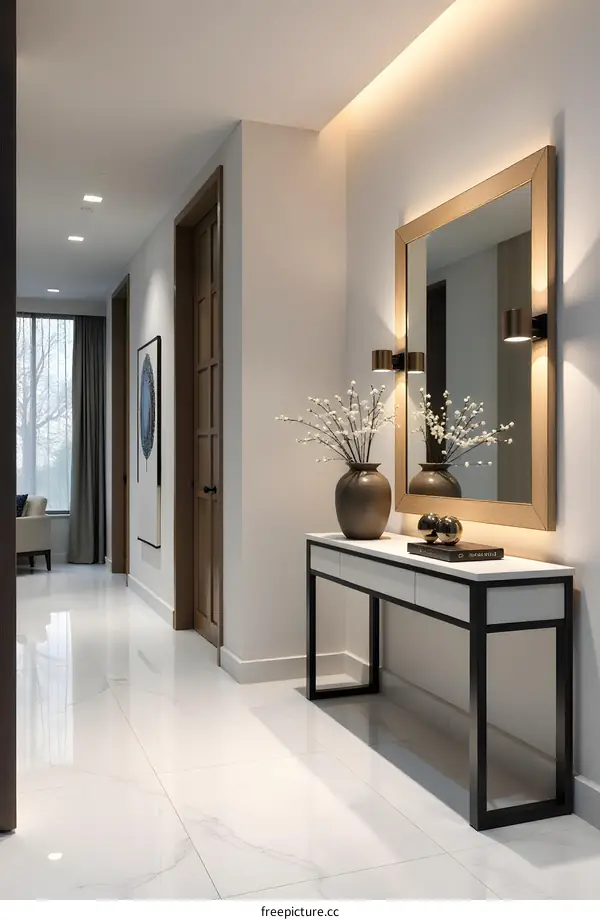 Modern Minimalist Hallway Interior Design with Console Table and Mirror