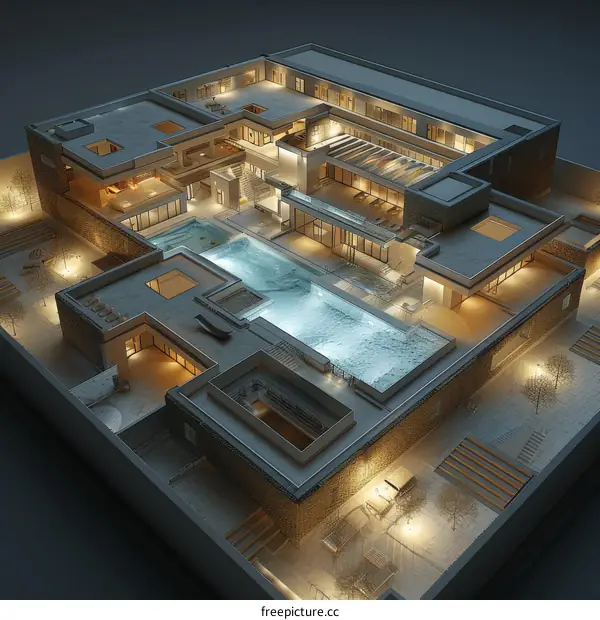 Luxury Modern Mansion Architectural Design with Pool and Courtyard