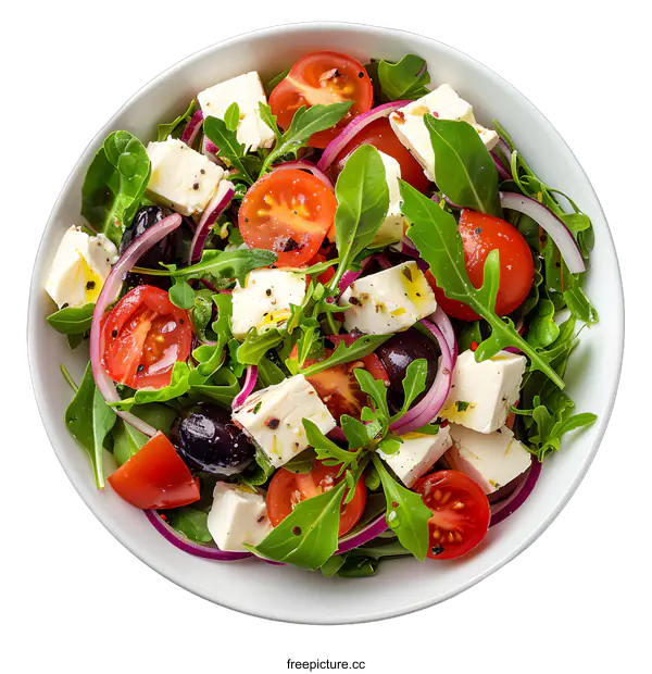 [Transparent Background PNG]Greek Salad with Feta Cheese, Tomatoes, and Olives