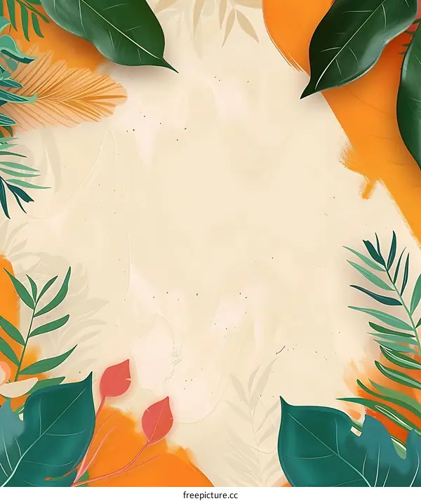 Tropical Leaves with Orange Background