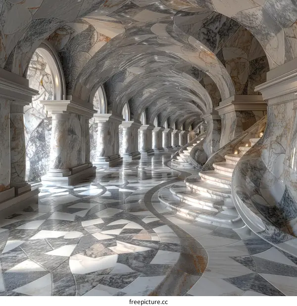 Lavish Marble Hallway with Grand Spiral Staircase