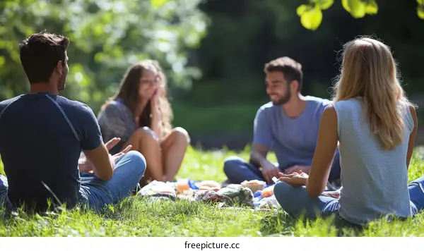 Friends Enjoying a Relaxing Picnic in the Park