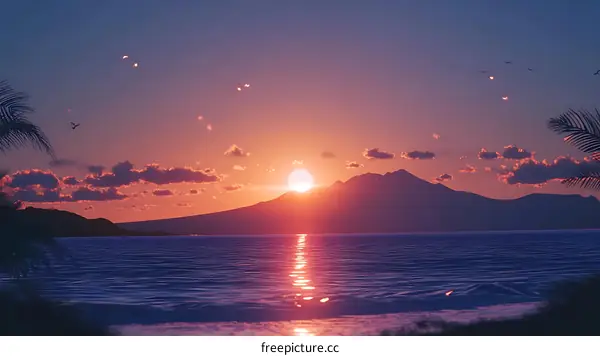 Sunset over Tropical Island Paradise