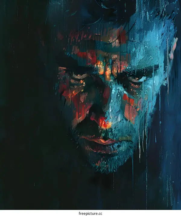 Portrait of a Man with Blue Face