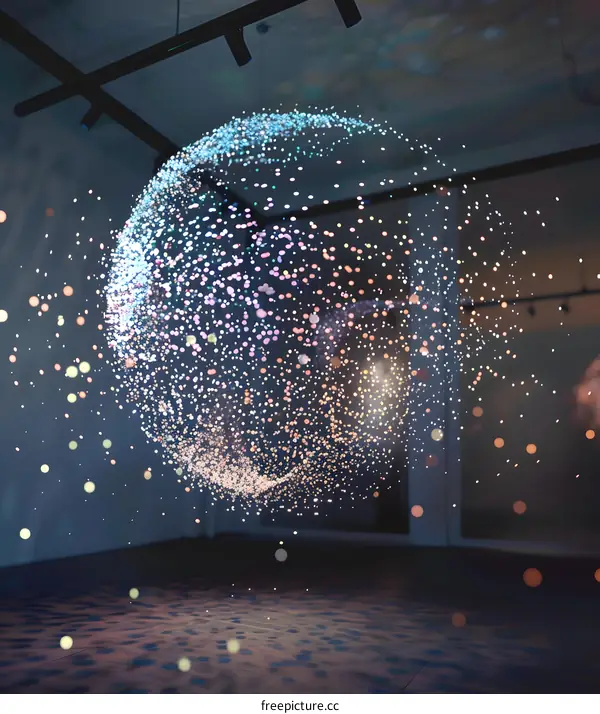 Abstract Light Sculpture Installation in a Dark Room