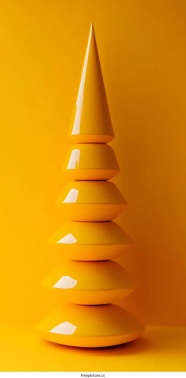 Abstract Yellow Geometric Cone Shapes