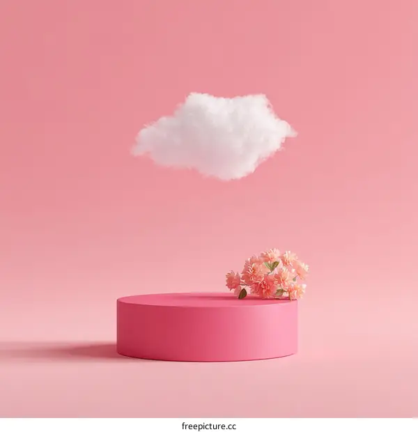 Pink Cloud Display Podium with Flowers
