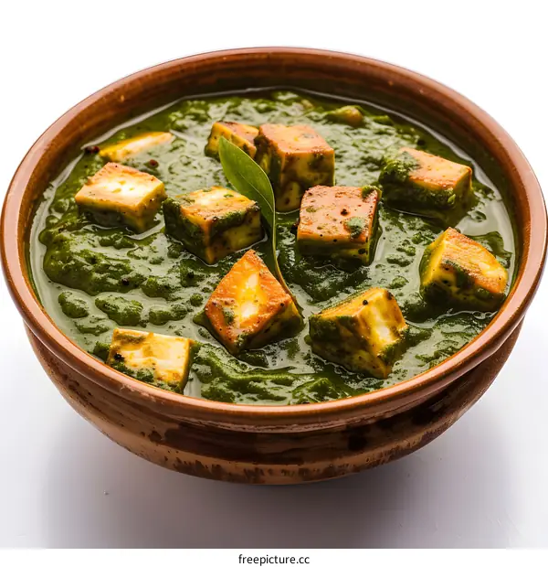 Palak Paneer in wooden bowl