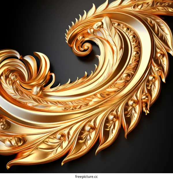 Golden decorative element with leaves and curls