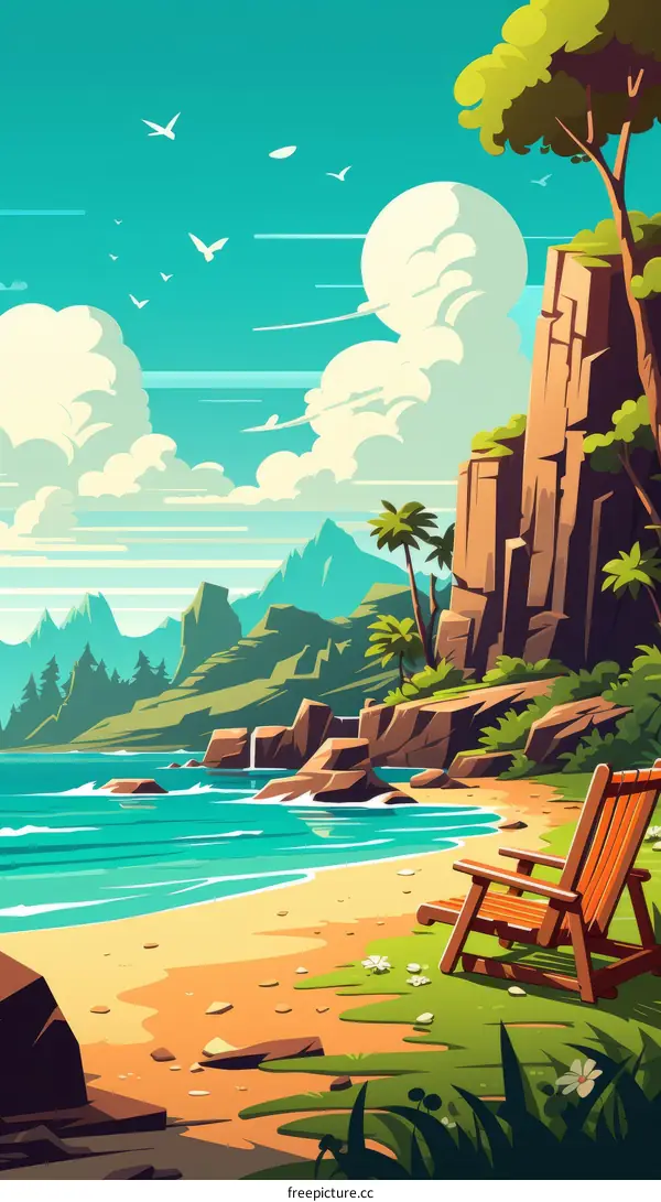 Beach scene with a chair