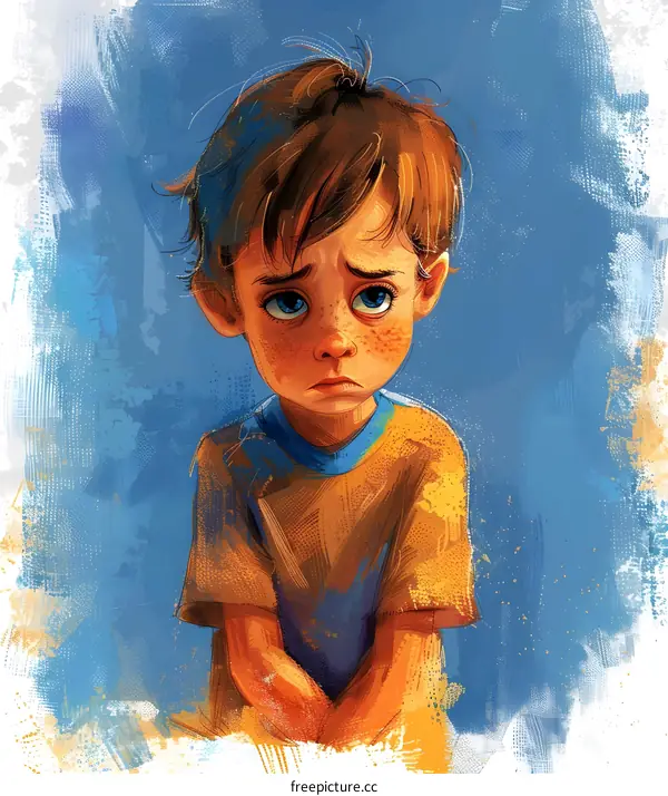 sad boy with freckles