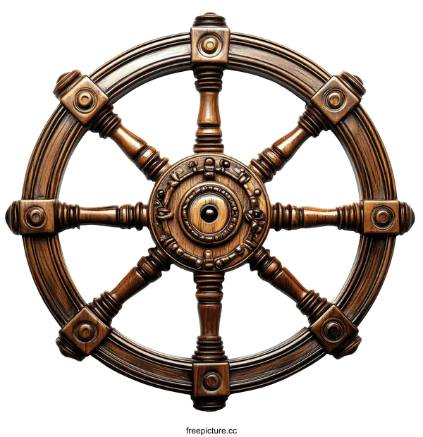[Transparent Background PNG]Vintage Wooden Ship Steering Wheel Decoration