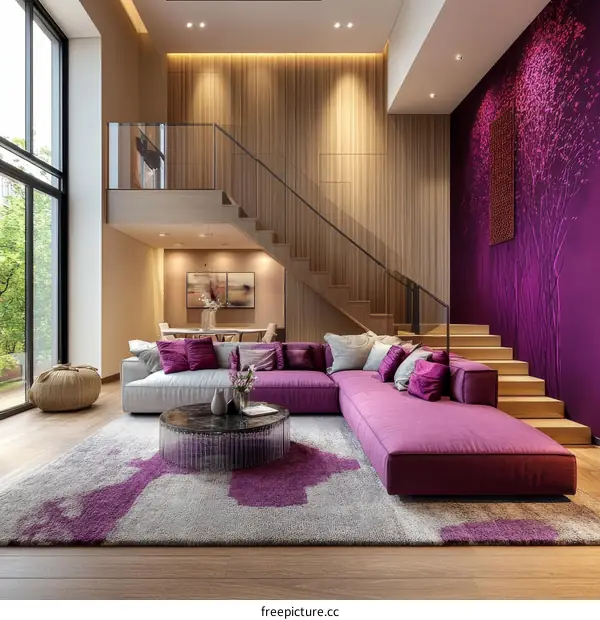 Modern Elegant Living Room Design with Purple Accents