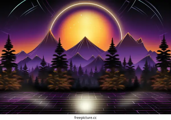 Synthwave Sunset Over Purple Mountains