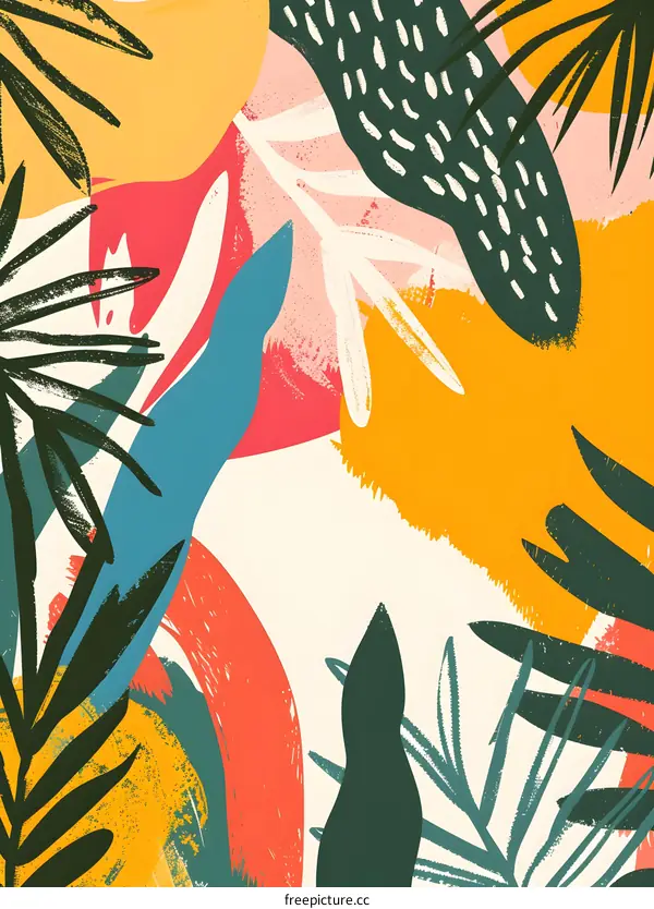 Abstract Tropical Leaves Illustration with Bright Colors