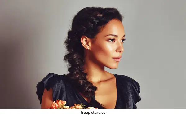 Beautiful Woman with Braided Hair and Flowers