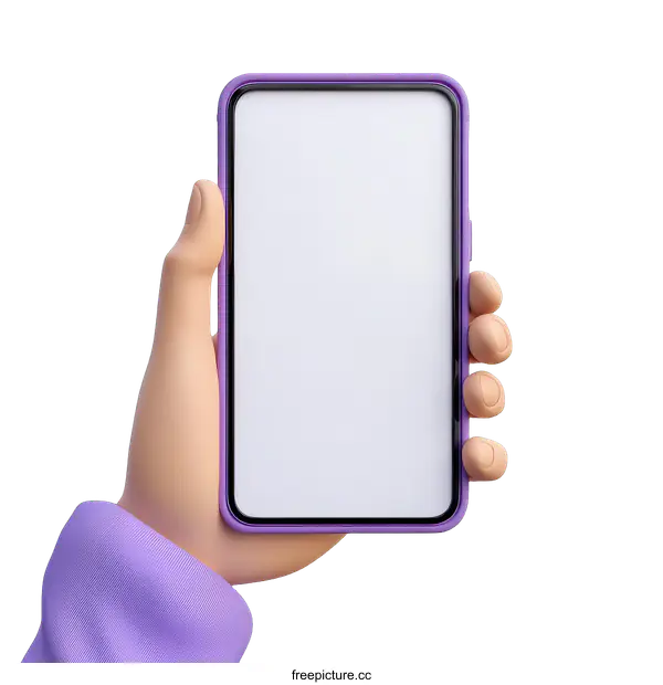 [Transparent Background PNG]Cartoon Hand Holding a Purple Smartphone