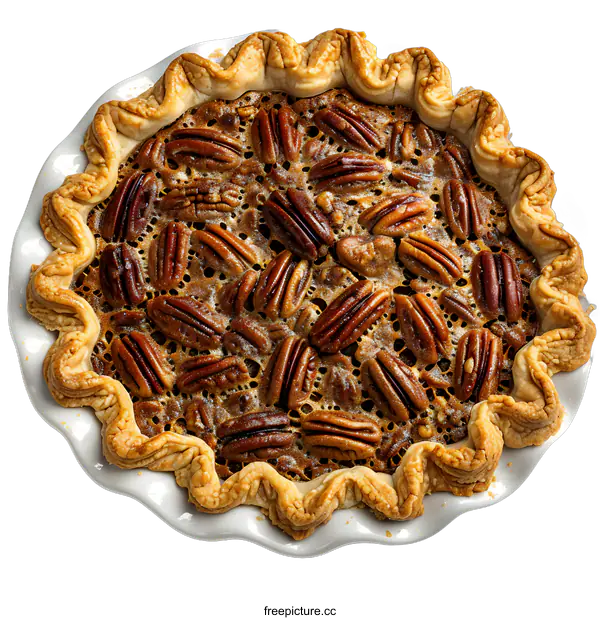 [Transparent Background PNG]Overhead View of Freshly Baked Pecan Pie