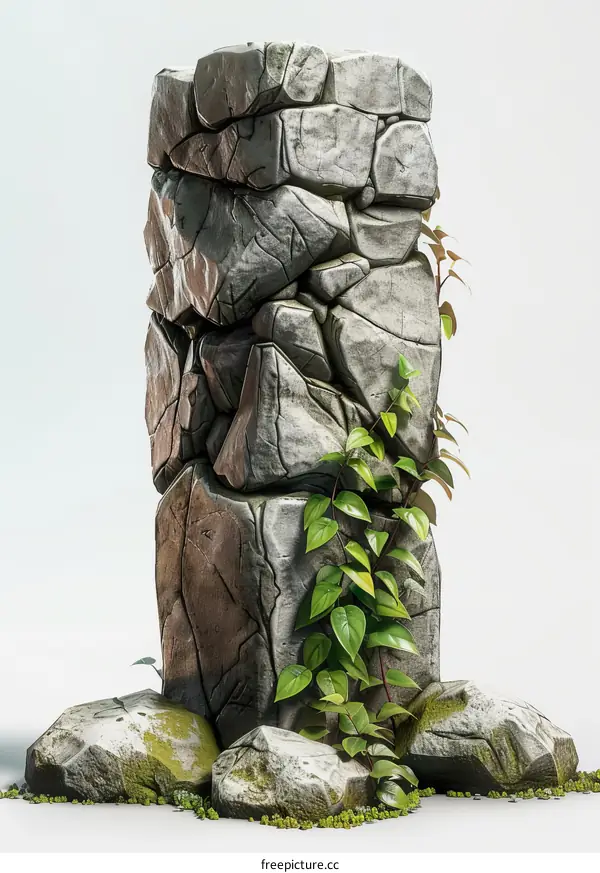 Ancient Pillar Overgrown with Vines