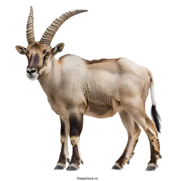 [Transparent Background PNG]Standing Saiga Antelope on White Background