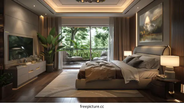 Luxury Bedroom Interior Design with Forest View