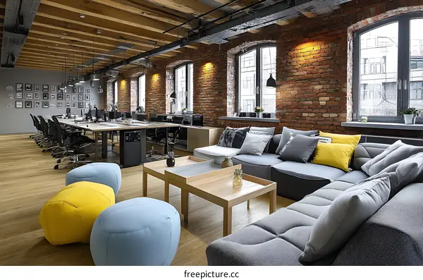 Modern Open-Plan Office Space with Industrial Design