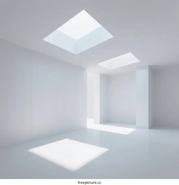 Minimalist White Room with Skylights and Bright Light