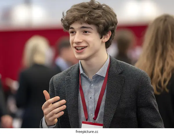 Young Man in Suit Talking at a Conference