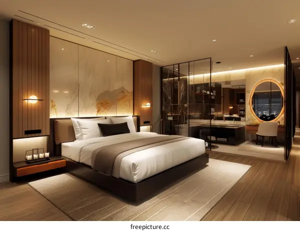 Luxury Hotel Room Interior Design with Bathtub