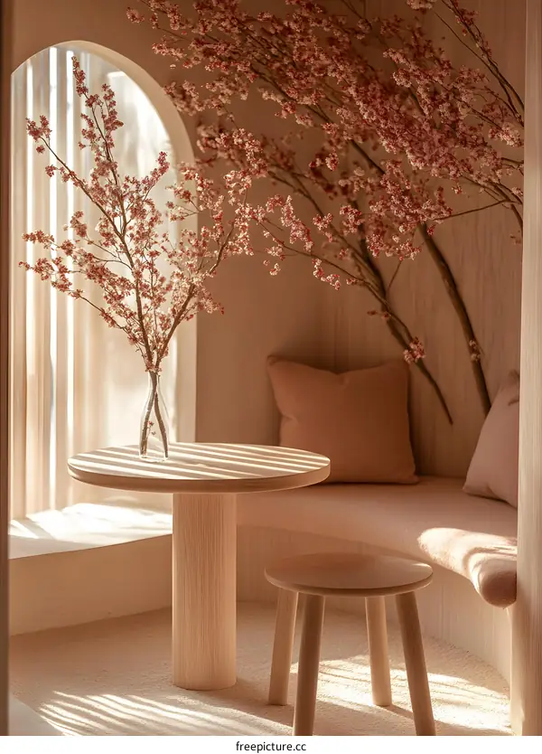 Minimalist Interior Design with Cherry Blossoms