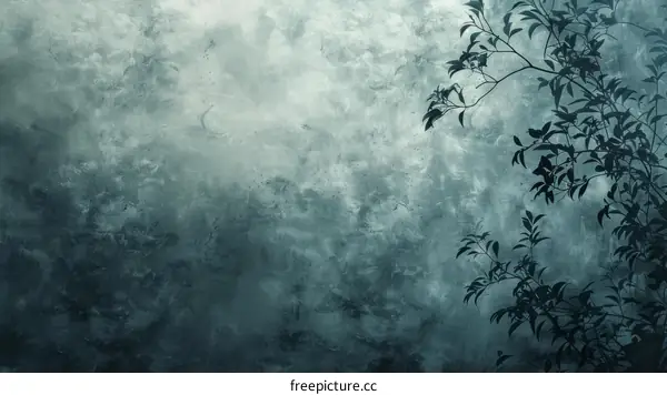 Dark Blue Leaf Silhouettes on Textured Azure Background