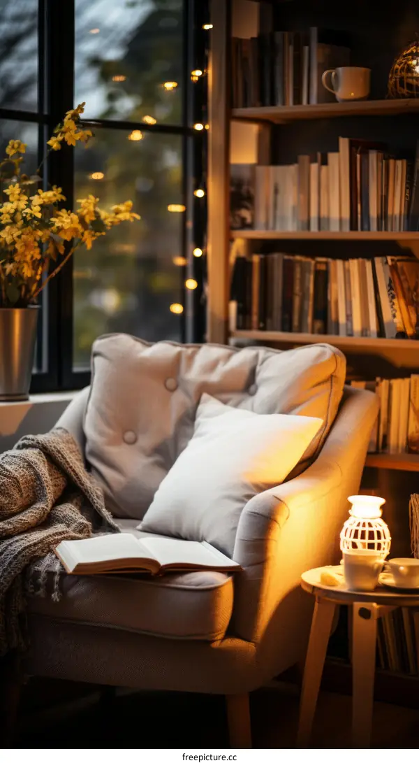 A cozy reading nook by the window