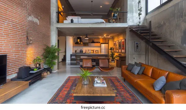 Loft Style Apartment with Exposed Brick Wall