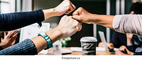 Business Team Celebrating Success With Fist Bump