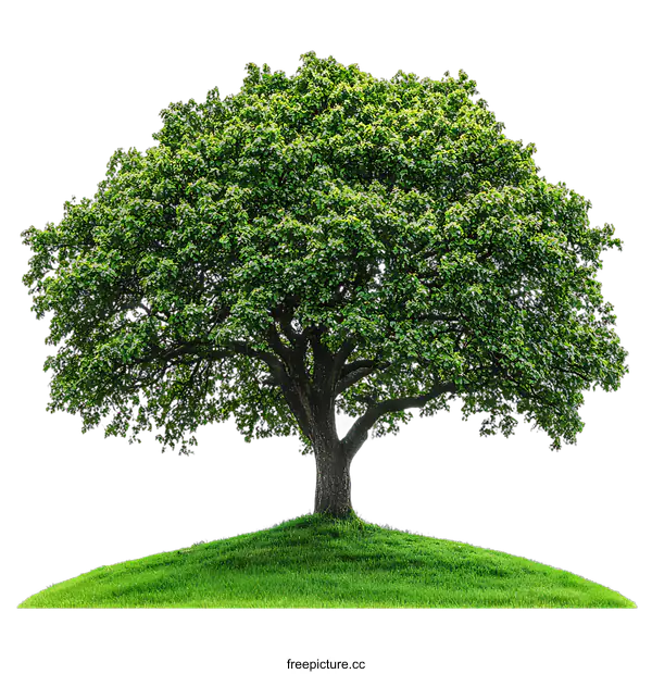 [Transparent Background PNG]Majestic Green Tree on a Grassy Mound