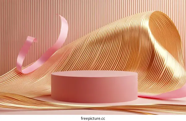 Abstract Geometric Display with Gold and Pink