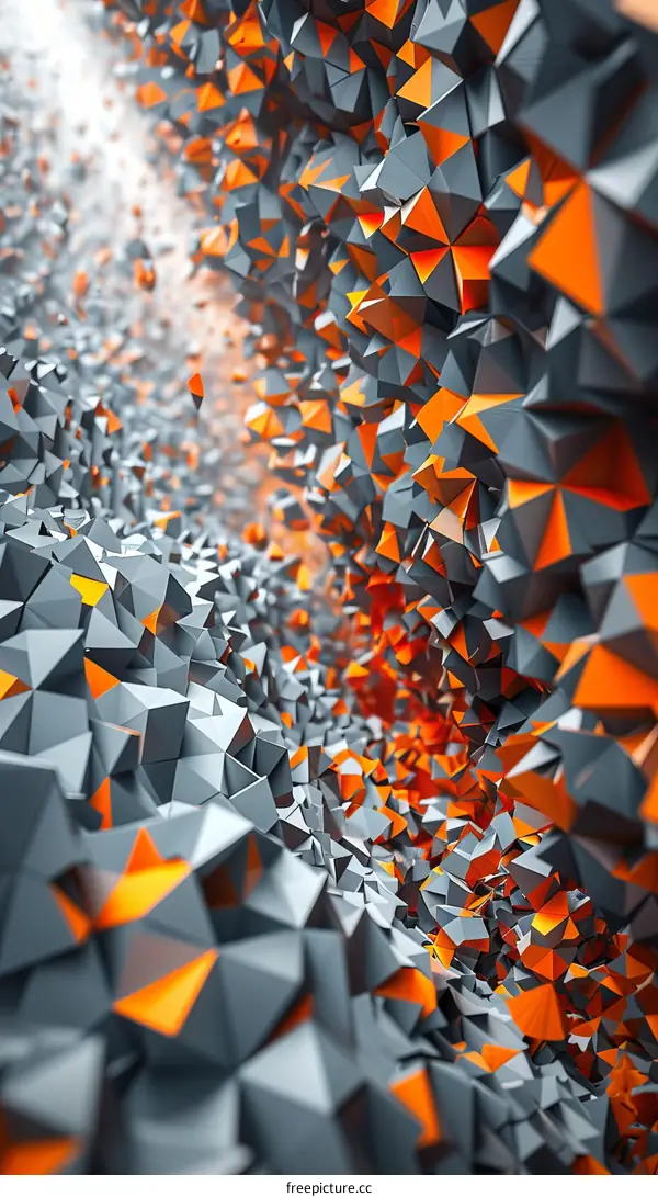Geometric Tunnel with Orange and Gray Triangles