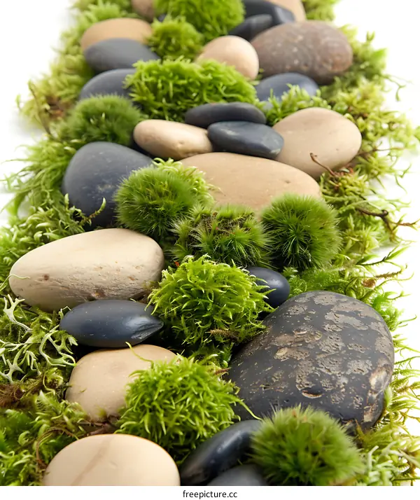 Stones and Moss on White Background