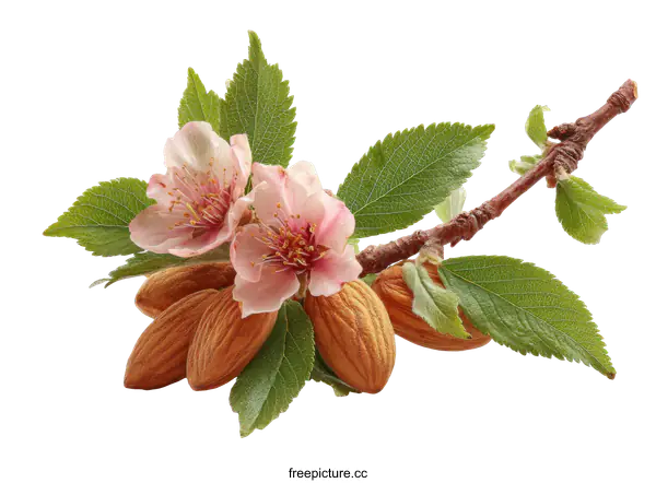[Transparent Background PNG]Almond Blossoms and Nuts on Branch