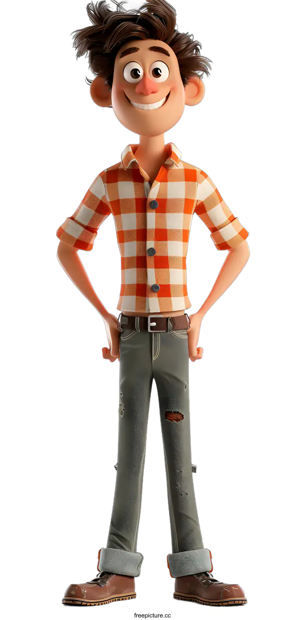 [Transparent Background PNG]Smiling Cartoon Boy with Hands on Hips