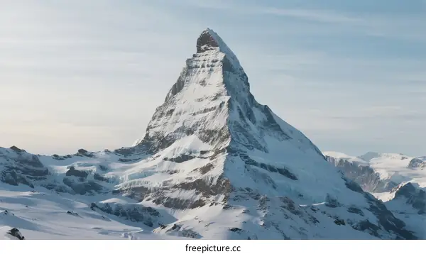 The Majestic Matterhorn Peak Covered in Snow Under Clear Sky
