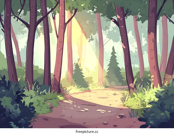 Sunbeams Shining Through The Trees In A Summer Forest