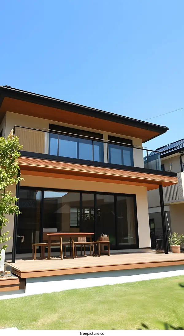 Modern Japanese Style House with Balcony and Deck