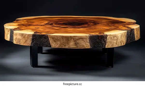 Unique Wooden Coffee Table Crafted from a Single Log Slice
