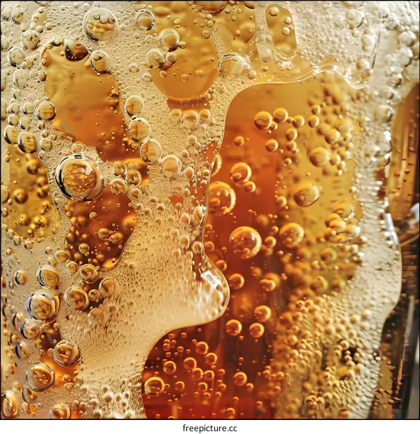 Close Up of Bubbles in a Glass of Beer